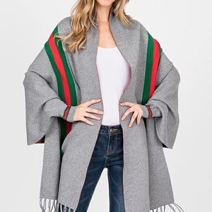 Green and Red Stripes IT GIRL Poncho w/sleeves